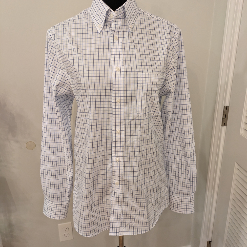 Jos. A. Bank White and Blue Grid Dress Shirt Size 15. 32/33